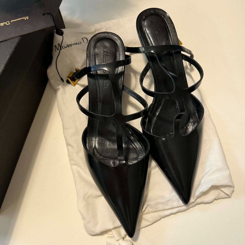 Massimo Dutti  Leather heeled slingback shoes pre loved size 37